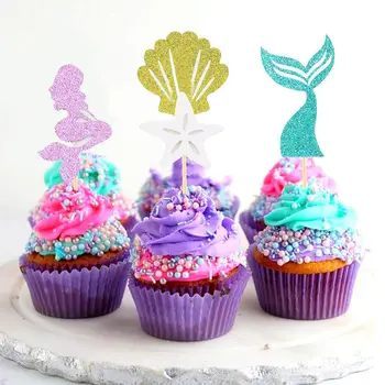 Kreatívne Nové Mermaid Oceáne Cupcake Mulčovače, Svadobné Dieťa Narodeninovej Party Cake Dekorácie Nový Rok Party Dodávky 24Pcs