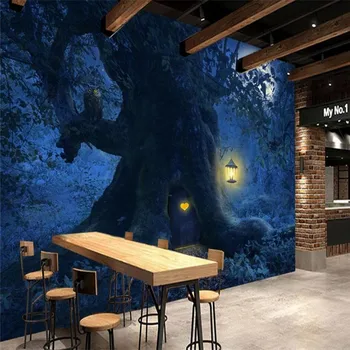 Fantasy krásne lesné moonlight strom krajiny pozadí steny odborných vlastný nástenná maľba foto tapety