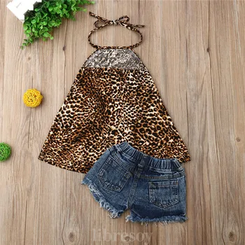Batoľa Dievča Oblečenie Letné Oblečenie pre Deti Baby Girl Leopard Topy Džínsy Šortky, Nohavice 2ks Oblečenie 1-6Y Bavlny O-krku Sleevelless