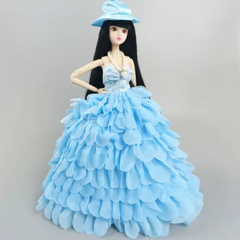 Multi-layer Svadobné Šaty Pre Bábiku Barbie Oblečenie, Oblečenie Princezná Strany Loptu Dlhé Šaty Svadobné Šaty, Klobúk Príslušenstvo 1:6