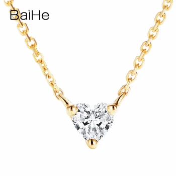BAIHE Pevné 18K Žlté Zlato 0.12 ct H/SI Prírodné Diamant Ženy Trendy Jemné Šperky Krásne tvare srdca diamantové Náhrdelníky