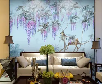 Vlastné veľké nástenné tapety ručne maľované Západnej maľby tropickej džungli wisteria zvierat pozadí dekoratívne maľby