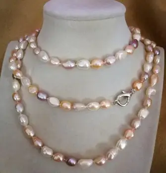 Hot predaj nový Štýl >>>Ženy Klasické Šperky 9-10 mm biele, ružové a fialové zmiešané baroková perla 45