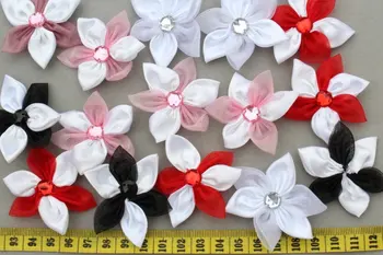 Súbor 50pcs Satin organza Textílie w/ crystal Kvety v zmiešaných farbách 50-55mm