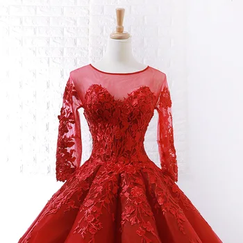 Dubaj Milú Sexy Červené Luxusné Svadobné Šaty Appliques čipky Dlhý Rukáv Svadobné Šaty Pokojný Vlastné Mad plesové šaty pre Maggie