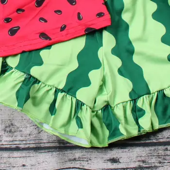 Letné rozkošný novonarodené dievčatká boutique oblečenie ruffly rukáv melón módne oblečenie set sa