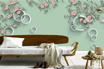 Vlastné 3D kruhu pozadí Čínsky kvet, vták abstraktných de paredel,obývacia izba gauč TV steny, spálne, moderná kruhu tapety