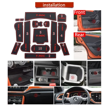14X Auto Príslušenstvo Vnútorné Brány Slot Pad Non-Slip Pohár Rohože Proti Sklzu Dvere Groove Mat Vnútra Za VW T-ROC TROC T ROC 2017 2018