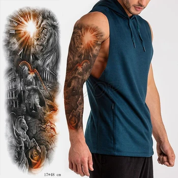 Plný Rameno Nepremokavé Dočasné Tetovanie Nálepky Totem Dreamcatcher Vlk Eagle Lesa Hodiny Falošné Tetovanie Flash Tatto Muž Žena