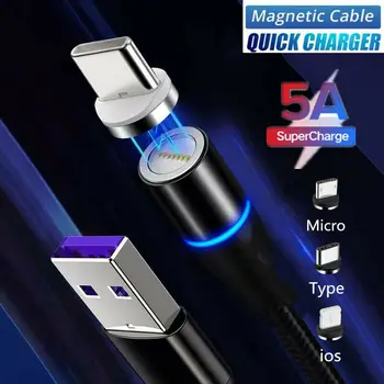 UGI 3in1 5A Rýchle Nabíjanie Kábel Magnetické Kábel Nylon Pletená Pre IOS Typu C, USB C Micro USB Kábel Pre Xiao Oneplus Huawei HTC