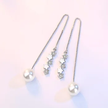 925 sterling silver pearl crystal star dizajn dámy'long stud náušnice ženy šperky veľkoobchod darček k narodeninám