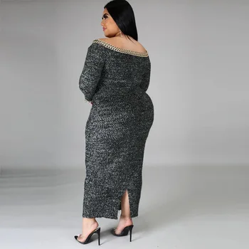 2020 Ženy Jeseň Plus Veľkosť Šaty s Dlhým Rukávom Pevný Členok-Dĺžka Plášť Lomka krku Nadrozmerná Šaty Bežné Sexy Dlhé Šaty