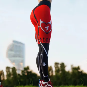 Nový Sexy Srdca Tlače Legíny Ženy Červená Čierna Patchwork Športové Nohavice Móda Tlačené Fitness Žien Legíny