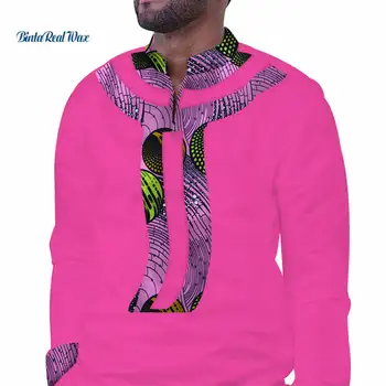 2019 Jeseň Bavlna Afriky Mens Tlač Košele Bazin Riche Dashiki Dlhý Rukáv Pánske Tričko Topy Tradičné Africké Oblečenie WYN487
