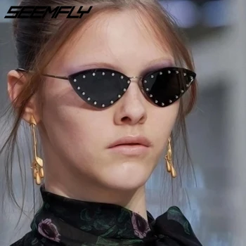 Seemfly Cat Eye slnečné Okuliare Ženy Vintage Móda Punku Luxusné Slnečné Okuliare UV400 Odtiene Ženské Okuliare Tichom Šošovky dioptrické Okuliare Nové