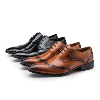 CH.KWOK mens business šaty, topánky pravej kože ukázal prst pánske svadobné topánky šnurovacie vyrezávané anglicko muž vyhovuje oxfords topánky