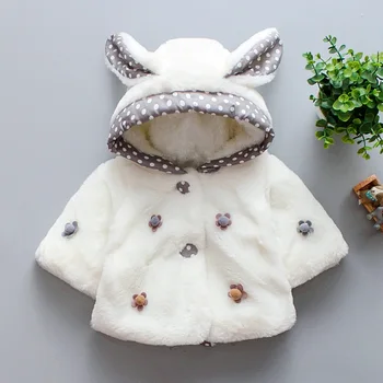 Dieťa dievča, zimný kabát 2020 nové módne vlnené kabát, kabát dievča karikatúra roztomilý králik uši kabát s kapucňou hustý teplý kabát dieťa kabát