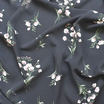 New vysoká viskozita šifón textílie na jar a v lete potlačené tkaniny, black bottom malé zlomené kvety mäkké