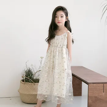 2018 Letné Nový kórejský detské Šaty Vyšívané Čipky Podväzky Dievča Šaty Princezná D V Big Girl
