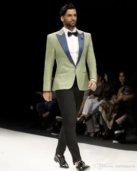 Olivovo Zelené Sako Vyhovuje 2020 Mens Dizajnér Bundy Vrchol Klope Jedno Tlačidlo Formálne Tuxedos Slim Fit