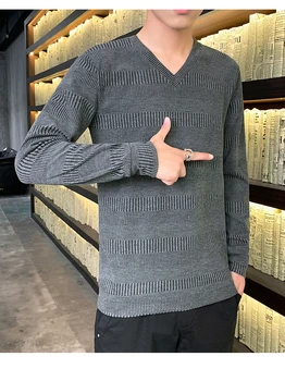 Sveter kórejský Slim V-neck top oblečenie Knitwear bežné farbou klesnutie tričko Zimné nosenie Študent mládež line oblečenie trend