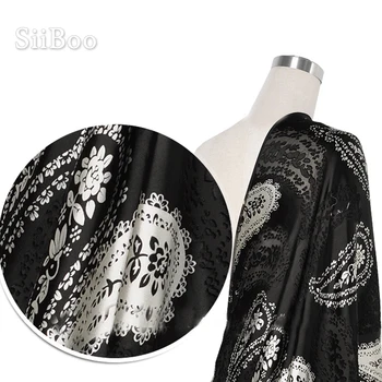 Black white paisley kvetinový vyhorenia žakárové brocade, hodvábna tkanina pre letné šaty hodváb hodvábny tissu handričkou tecidos fabrc SP5621