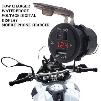 12V USB Nabíjačku na Motocykel Nepremokavé Napätie Merač, Digitálny Displej Mobilného Telefónu Nabíjačku, Napájanie s vypínačom