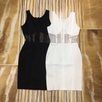 Vysoká Kvalita 2019 Ženy Backless Šaty Čierne Biele Šaty Bez Rukávov Zvláštne Príležitosti Večer Bodycon Party Šaty Veľkoobchod