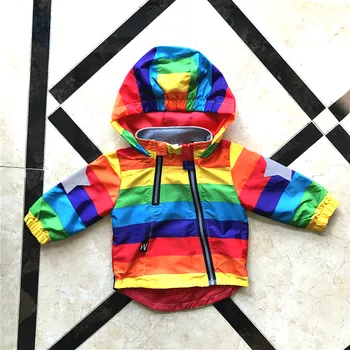 Detské Bundy Rainbow Bunda pre Dievčatá Windbreaker Baby Girl Zimné Nepremokavé Oblečenie Mikiny Cartoon Coats Deti Outwear