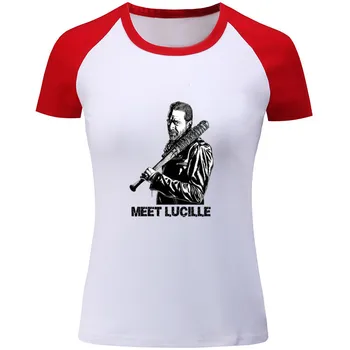 Letné Ženy Zaujímavé Tričká Krátky T-Shirt Walking Dead pracujete Pre Mňa Negan E Lucille Maglia Posádky Krku Tshirts XXXL
