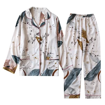 Jar / Leto 2020 nové viskóza dlhým rukávom nohavice dámske pyžamo vyhovovali jednoduchý štýl dlhé pyžamo dámske domáce služby