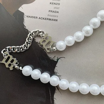 Unisex misbhv Imitácie perál Titánové ocele list hiphop náhrdelník náhrdelníky pre ženy, veľkoobchod
