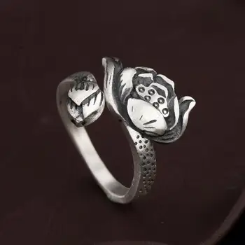 Originálny dizajn lotus Thai striebro otvoriť krúžok dizajnér vzor jedinečné remeslo české kúzlo ženy značky šperky