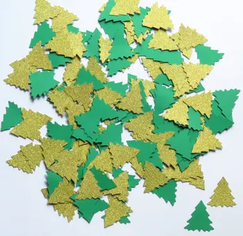 Gold Glitter & Zelený Vianočný Stromček Dovolenku Strany Zimné Dekorácie Evergreen vysekávané Tabuľka dekor zápisník priazeň