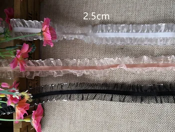 Veľkoobchod Veľa Biela, Ružová, Čierna elastická stretch čipky trim so strieborným okrajom DIY Šitie 2,5 cm 1inch
