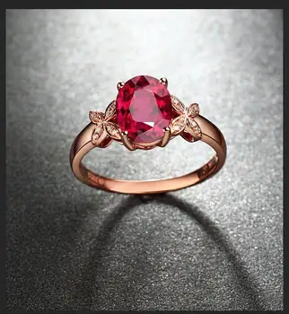 Motýľ Ruby kamene, red crystal zirkón diamantové prstene pre ženy 18k rose gold color romantické šperky bijoux bague strany darček