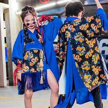 2021 Dievčatá Jazz Tanečné Kostýmy Modrá Orientálna Tradičné Oblečenie Pre Deti HipHop Vyhovovali Chlapci Dievčatá Street Dance Festival Oblečenie