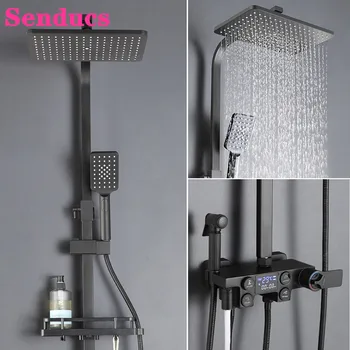 Kúpeľňa so sprchovým Kútom Nastaviť Senducs Black Bronz Digitálne Vaňa Sprcha Systém Kvality ABS Zrážok Sprcha Hlavy, Termostatické Sprcha Set