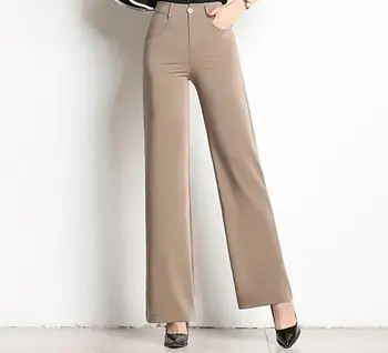 Rovné nohavice pre ženy, vysoký pás plus veľkosť 7 solid farba čierna khaki červená jeseň jar OL nové módne bežné capris hdl0806