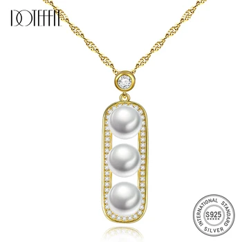 DOTEFFIL 925 Strieborný Náhrdelník Pozlátené Pea Tri perly, Prívesok, Ženy, Jemné Šperky Prírodné Sladkovodné Perlový Náhrdelník Reťazca Lady Darček