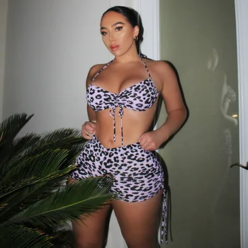 Nový Sexy Leopard Tlač dámske plavky dvojdielne plavky letné módy slim fit U-krku s uväzovaním za podprsenku a Šortky Nastaviť
