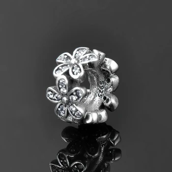 925 Sterling Silver korálky kvet strieborné pozlátené kolo jasné, CZ jemné korálky Fit Pôvodné europeu Kúzlo Náramok Šperky robiť