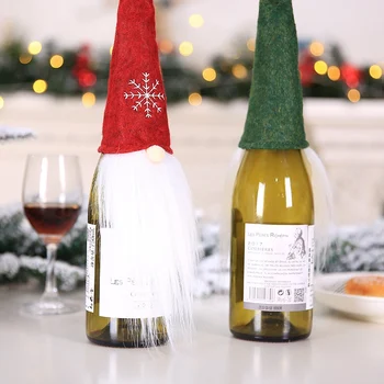 Dlho Klobúk Santa Claus Fľaša Vína Vzťahuje Na Vianoce Šampanské Dekoratívne Taška Dovolenku Jedálenský Stôl Dekor