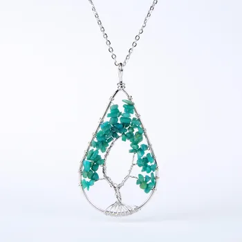 Nový Silver Farba Crystal, Prírodný Kameň, Strom Života Prívesok Náhrdelníky Drôt Voda Klesla Kovové Reťaze Náhrdelník Pre Ženy, Ženský