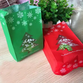 Najnovšie 50PCS Matné Vianočné Darčekové Tašky Červený a Zelený Vianočný Stromček Snowflake Biscuit Strany Candy Vaky na Balenie