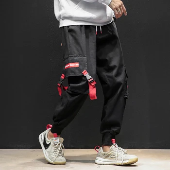 Pevné Mužov Cargo Nohavice 3D Vrecká Nohavice pre Pánske Hip Hop Streetwear Voľné Zviazať Nohy Hárem Nohavice Nadrozmerná Bežné Mužské Oblečenie