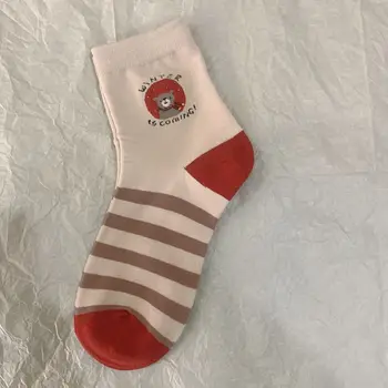 1 Pár Roztomilý Kreslený Žien Čisté Bavlnené Ponožky Červená Módne Medveď Ponožky Pohodlné, Priedušné A Všestranný a slávnostné