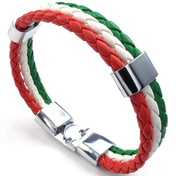 Šperky náramok, talianskej vlajky náramok, kožené zliatiny, pre mužov, ženy, zelená biela červená