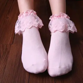 Ženy Čipky Prehrabať Lem Bavlnené Ponožky Naberaný Vintage Roztomilý Pohodlný Vlhkosti Wicking Módne Dievča Ponožky pre Balet,Tanec Hrať