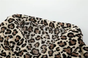 HIRIGIN Módne Ženy Leopard Tlač Umelú Kožušinu Wollens Dlhý Rukáv Kabáta Slim Bunda, Kabát Outwear